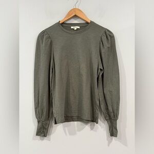 Madewell Green Long Sleeve Puff Top with Smock Sleeve S NWT